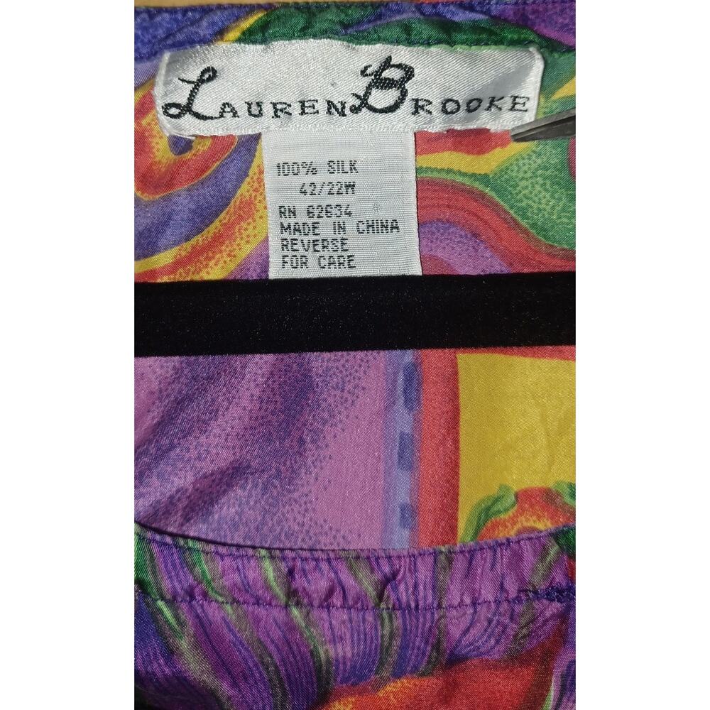 VTG Lauren Brooke Silk Blouse Women's 22W Colorful Abstract Design Artsy Boho - Picture 6 of 7
